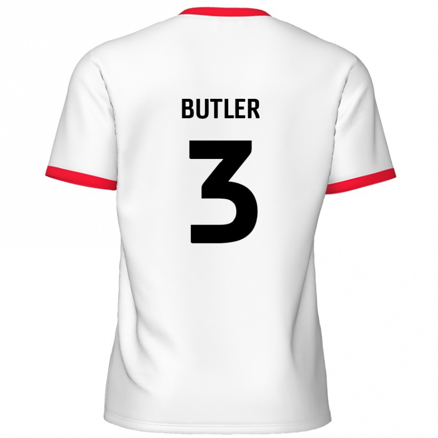 Women Football Dan Butler #3 White Red Home Jersey 2024/25 T-Shirt Nz