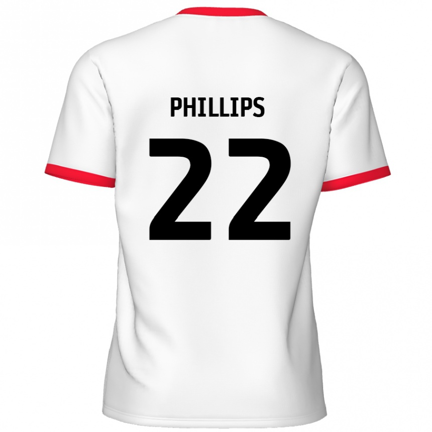 Women Football Daniel Phillips #22 White Red Home Jersey 2024/25 T-Shirt Nz