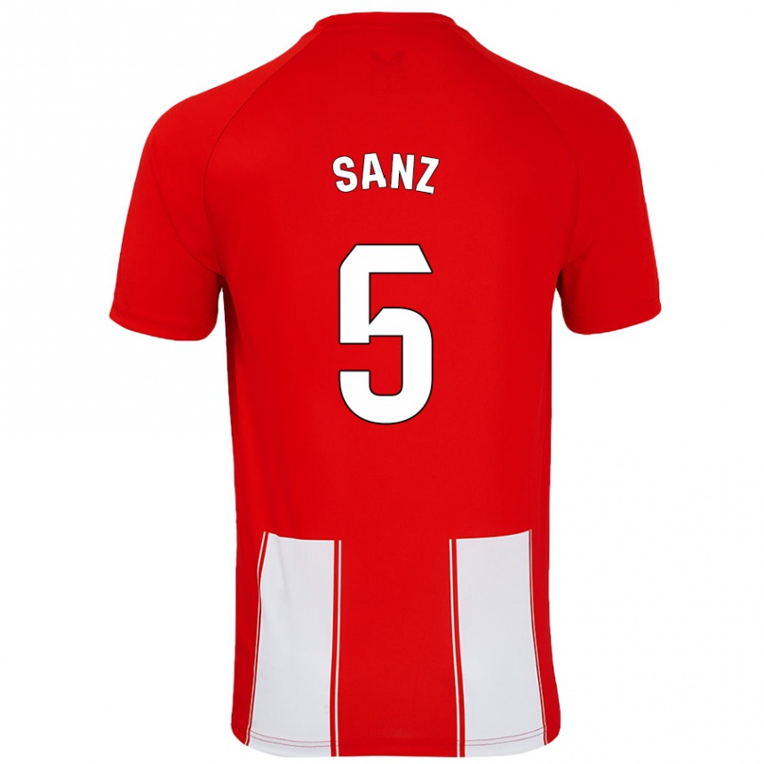 Women Football Paco Sanz #5 Red White Home Jersey 2024/25 T-Shirt Nz