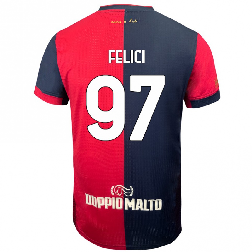 Women Football Mattia Felici #97 Red Darker Blue Home Jersey 2024/25 T-Shirt Nz