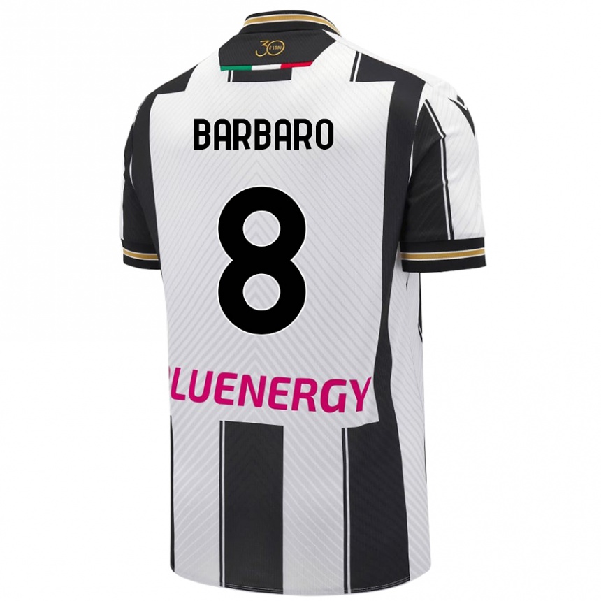 Women Football Elia Barbaro #8 White Black Home Jersey 2024/25 T-Shirt Nz