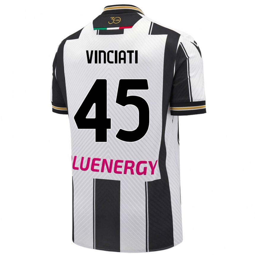 Women Football Giulio Vinciati #45 White Black Home Jersey 2024/25 T-Shirt Nz