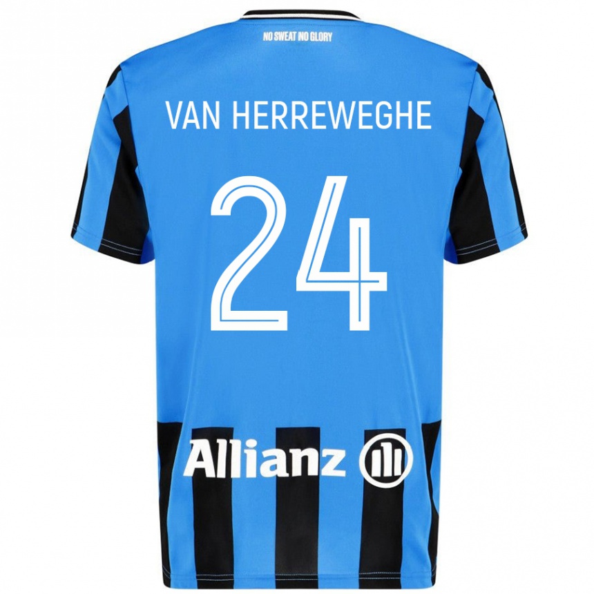 Women Football Febe Van Herreweghe #24 Sky Blue Black Home Jersey 2024/25 T-Shirt Nz