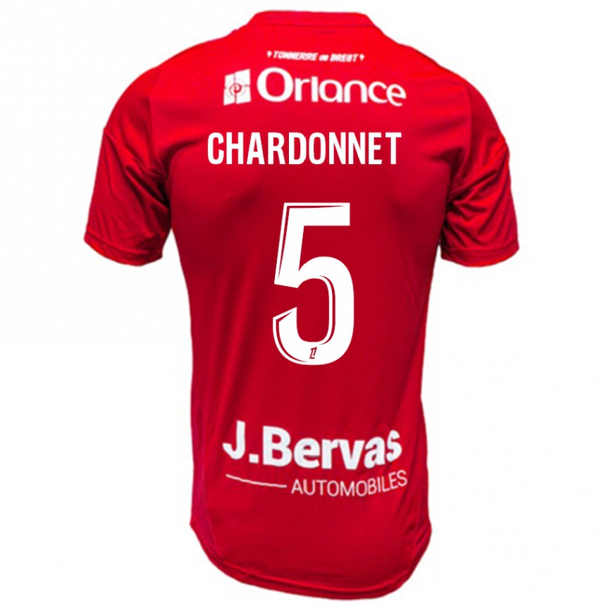 Women Football Brendan Chardonnet #5 Red White Home Jersey 2024/25 T-Shirt Nz