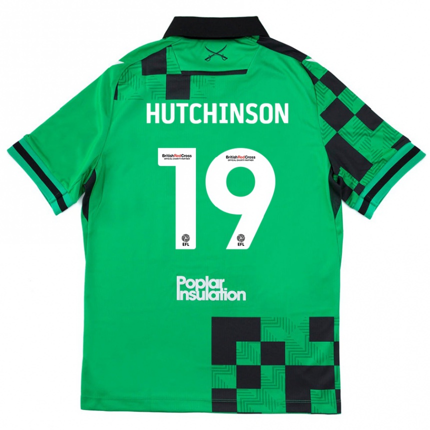 Women Football Isaac Hutchinson #19 Green Black Away Jersey 2024/25 T-Shirt Nz