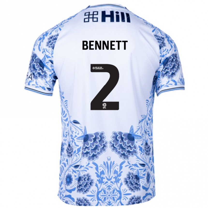 Women Football Liam Bennett #2 White Blue Away Jersey 2024/25 T-Shirt Nz