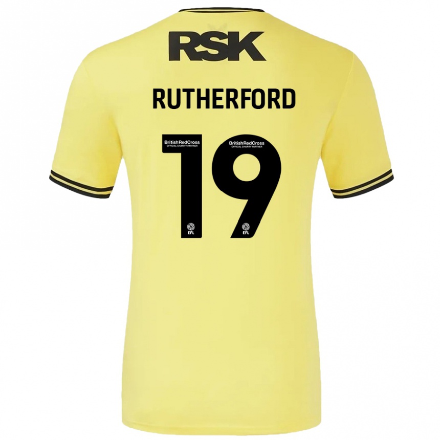 Women Football Ella Rutherford #19 Yellow Black Away Jersey 2024/25 T-Shirt Nz