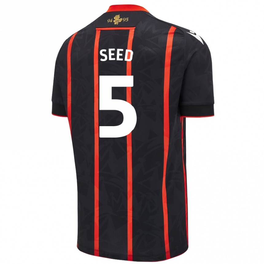 Women Football Helen Seed #5 Black Red Away Jersey 2024/25 T-Shirt Nz