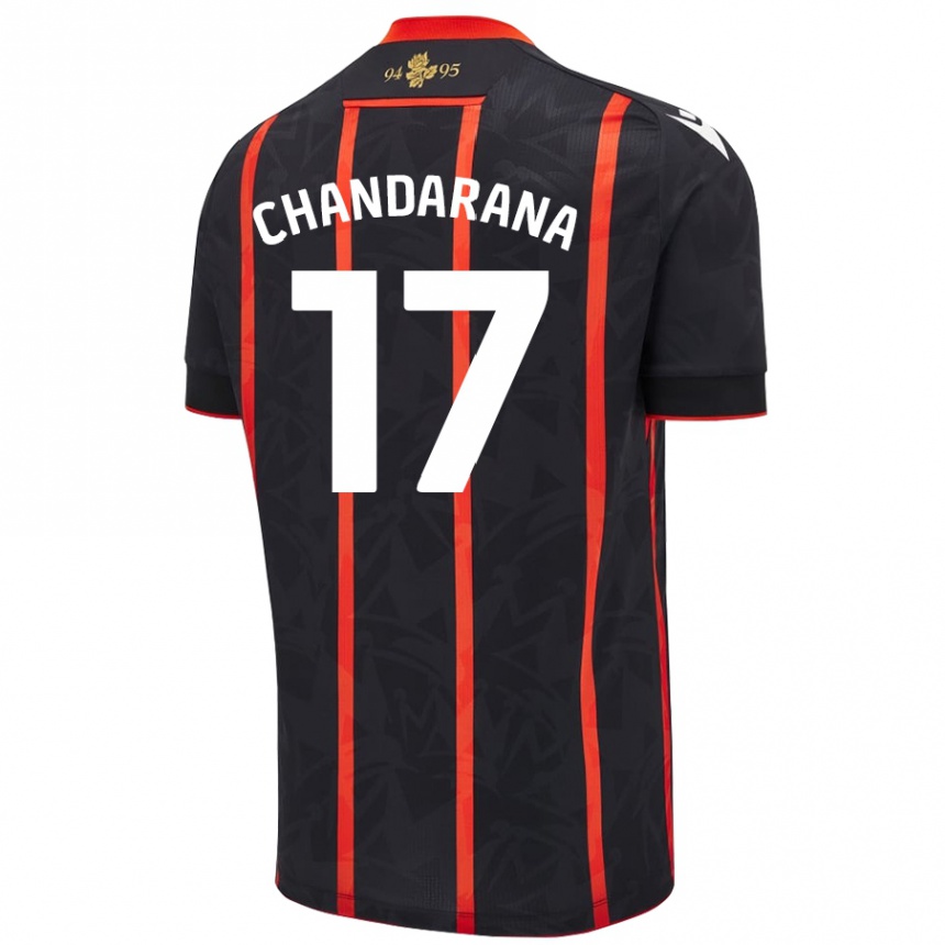 Women Football Millie Chandarana #17 Black Red Away Jersey 2024/25 T-Shirt Nz