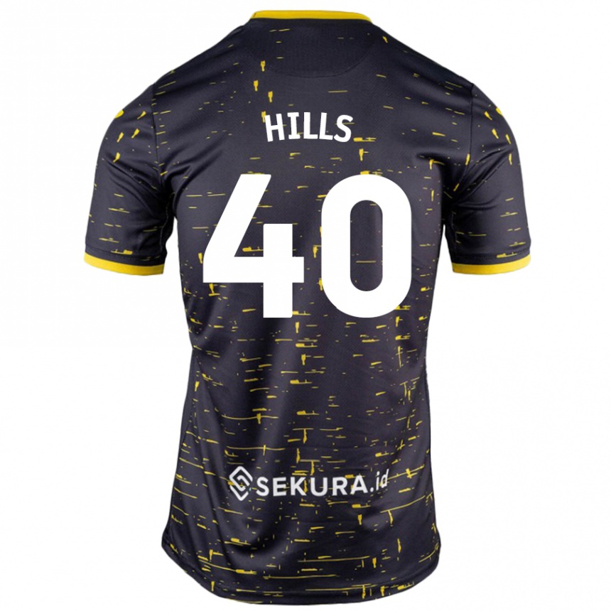 Women Football Brad Hills #40 Black Yellow Away Jersey 2024/25 T-Shirt Nz