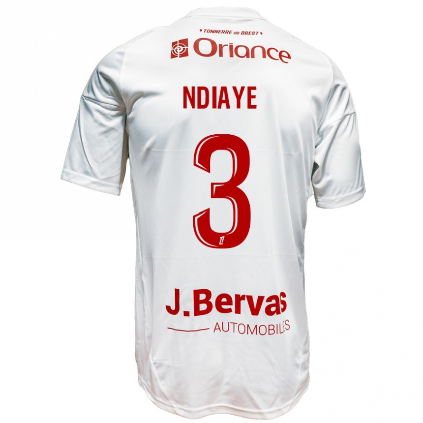 Women Football Abdoulaye Ndiaye #3 White Red Away Jersey 2024/25 T-Shirt Nz