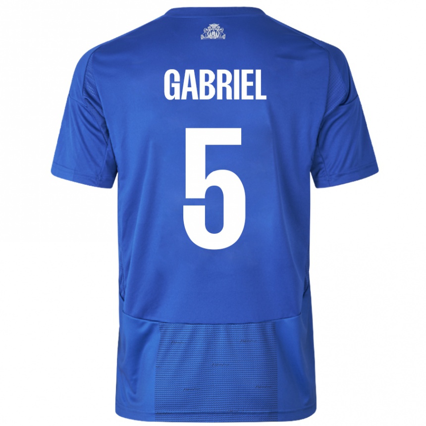 Women Football Gabriel Pereira #5 White Blue Away Jersey 2024/25 T-Shirt Nz