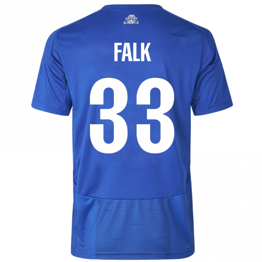 Women Football Rasmus Falk #33 White Blue Away Jersey 2024/25 T-Shirt Nz