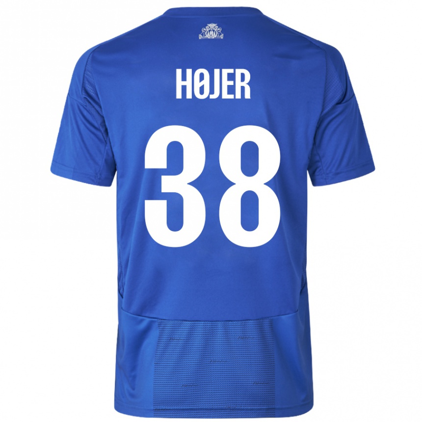 Women Football Oliver Højer #38 White Blue Away Jersey 2024/25 T-Shirt Nz