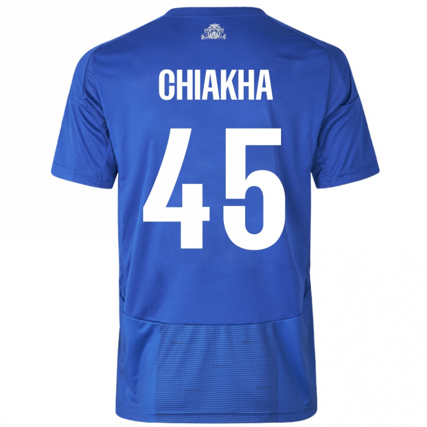 Women Football Amin Chiakha #45 White Blue Away Jersey 2024/25 T-Shirt Nz