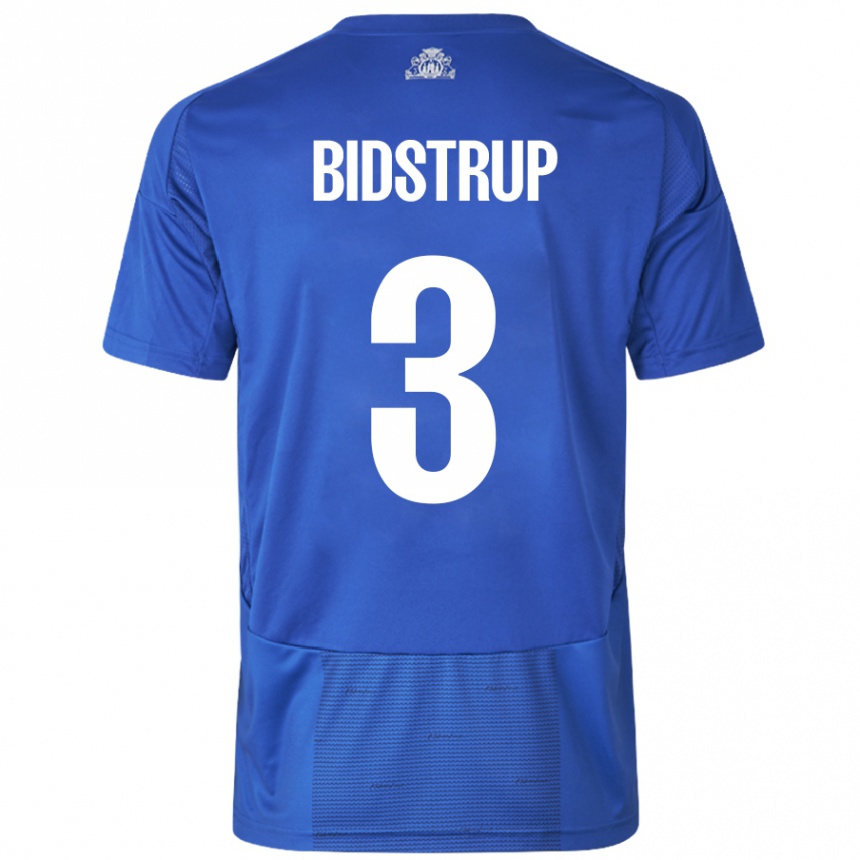 Women Football Hjalte Bidstrup #3 White Blue Away Jersey 2024/25 T-Shirt Nz