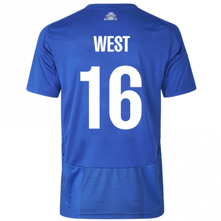 Women Football Liam West #16 White Blue Away Jersey 2024/25 T-Shirt Nz